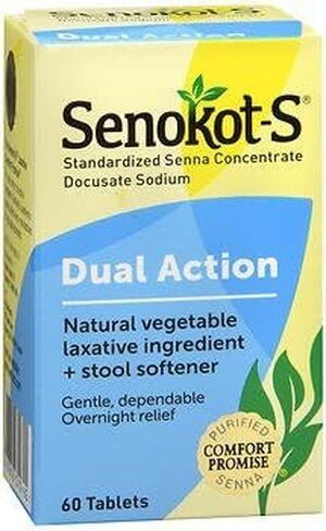 Senokot-S مكون نباتي طبيعي ملين بالإضافة إلى منعم البراز، أقراص، 60 قرصًا (عبوة من قطعتين) in Kuwait
