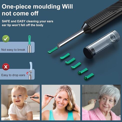 أداة إزالة شمع الأذن، منظف الأذن مع كاميرا منظار الأذن بدقة 1080 بكسل عالية الدقة، واي فاي مدمج، مجموعة تنظيف الأذن لهواتف iPhone وAndroid - أسود in Kuwait