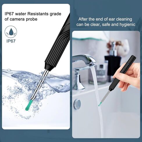 أداة إزالة شمع الأذن، منظف الأذن مع كاميرا منظار الأذن بدقة 1080 بكسل عالية الدقة، واي فاي مدمج، مجموعة تنظيف الأذن لهواتف iPhone وAndroid - أسود in Kuwait