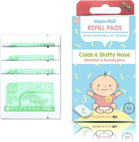 RaZbaby Vapor-RaZ Refills/Baby Cough and Cold Relief/Use at Home & on the go/All Natural Menthol & Eucalyptus / 4 Refills in Saudi Arabia
