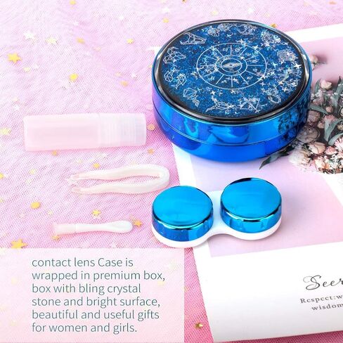 ofone Contact Lens Case, Bling Constellations Contact Cases with Tweezers Remover Tool Mirror Solution Bottle Portable Contact Lenses Storage Container Kit for Travel (Blue) in Kuwait