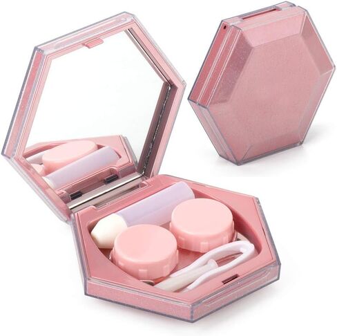 ofone Contact Lens Case, Marble Contact Cases Travel with Remover Tool, Mirror, Tweezers, Contact Solution Bottle, Contact Lens Container Kit for Women & Girls (Gold) in Kuwait