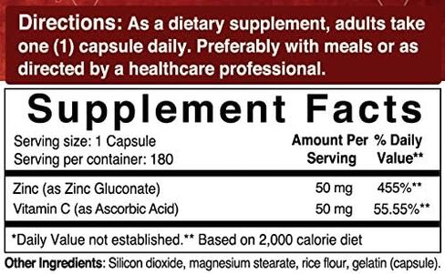 NatureBell الزنك 50 ملغ مع فيتامين C، 180 كبسولة، فيتامينات الزنك والفيتامينات المناعية، مضادات الأكسدة، غير المعدلة وراثيا in Kuwait