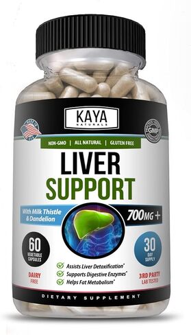 Kaya Naturals Liver Support | Gut Health Supplements for Women and Men | Milk Thistle and Dandelion Root Capsules | Detox Cleanse Liver Supplements with Artichoke Extract and Chicory Root 60 Count in Kuwait