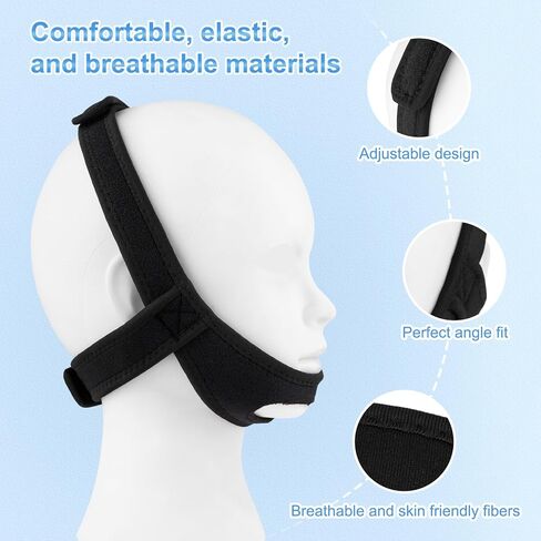 حزام ذقن مضاد للشخير، حزام ذقن قابل للتعديل وجيد التهوية، حجم عالمي فعال لوقف الشخير أثناء النوم والمساعدة على الشخير للنساء والرجال in Kuwait