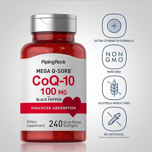 بايبينج روك CoQ10 100 مجم | 240 كبسولة هلامية | ملحق الامتصاص المعزز | غير معدّل وراثيًا، وخالي من الغلوتين in Saudi Arabia