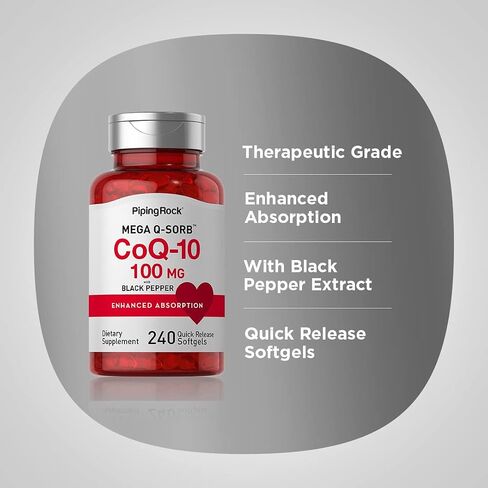 بايبينج روك CoQ10 100 مجم | 240 كبسولة هلامية | ملحق الامتصاص المعزز | غير معدّل وراثيًا، وخالي من الغلوتين in Saudi Arabia