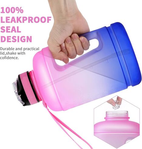 BOTTLE BOTTLE زجاجة مياه تحفيزية كبيرة نصف جالون/64 أونصة مع ماصة ومقبض (وردي أرجواني) in Kuwait