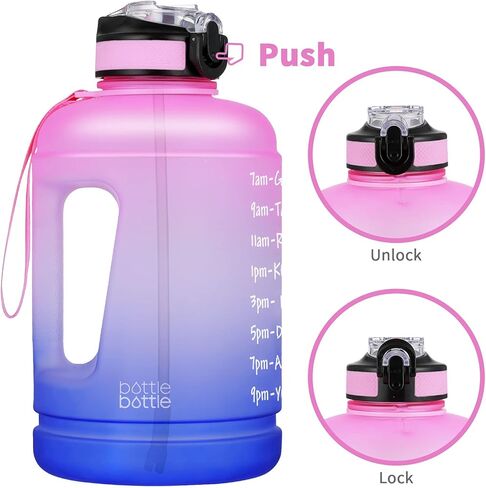 BOTTLE BOTTLE زجاجة مياه تحفيزية كبيرة نصف جالون/64 أونصة مع ماصة ومقبض (وردي أرجواني) in Kuwait