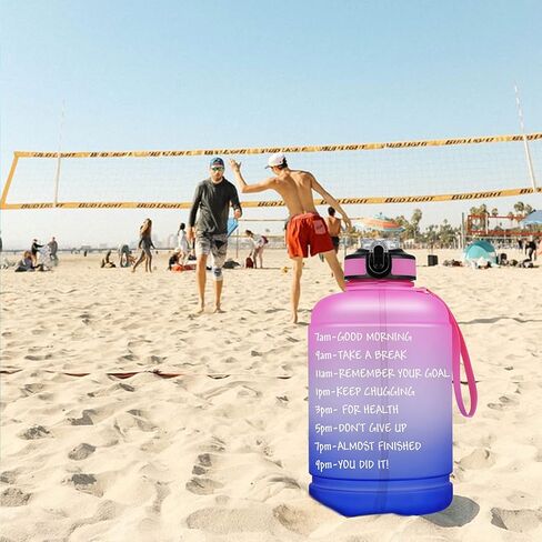 BOTTLE BOTTLE زجاجة مياه تحفيزية كبيرة نصف جالون/64 أونصة مع ماصة ومقبض (وردي أرجواني) in Kuwait