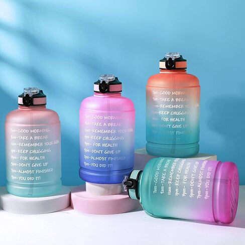 BOTTLE BOTTLE زجاجة مياه تحفيزية كبيرة نصف جالون/64 أونصة مع ماصة ومقبض (وردي أرجواني) in Kuwait