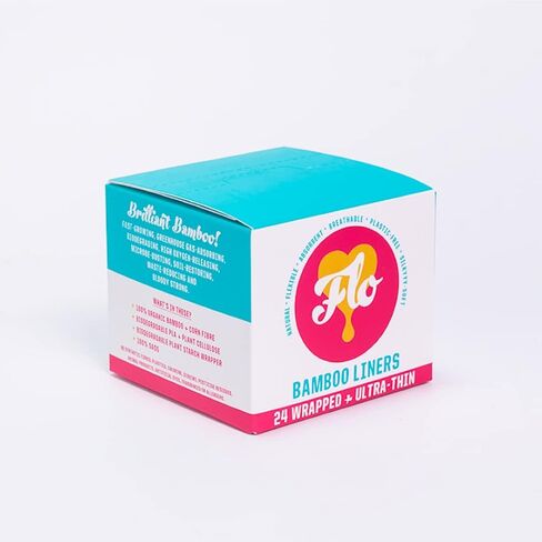 FLO - Organic Bamboo Daily Panty Liners, Plant-Based Cotton, Biodegradable, Leak-Busting Protection, Black-and-Woman-Owned, Women, Feminine Hygiene, Compostable, Individually Wrapped, (24 Count) in Kuwait