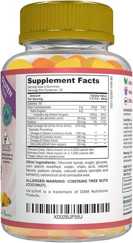 Nommy Bears OMEGA 3,6,9 DHA Gummies للأطفال، خالية من الجيلاتين، صديقة للنباتيين، نباتية، حلال/كوشير صديقة للأولاد والبنات والأطفال الصغار والأطفال، نكهات الحمضيات الحلوة والتارت، كبيرة 90 قيراط (30 يومًا) in Kuwait