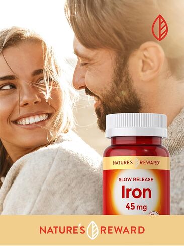 Slow Release Iron - 45mg - 100 Tablets - Vegetarian, Non-GMO & Gluten Free Supplement - by Nature's Reward in Kuwait