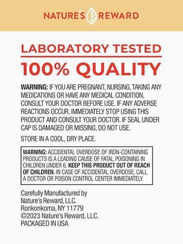 Slow Release Iron - 45mg - 100 Tablets - Vegetarian, Non-GMO & Gluten Free Supplement - by Nature's Reward in Kuwait