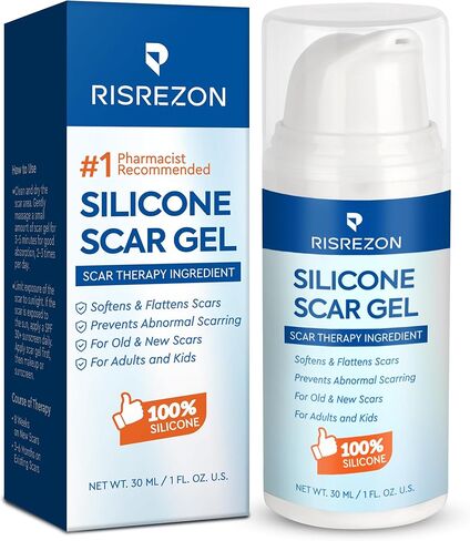 جل إزالة الندبات السيليكون من ريسريزون: كريم متطور لإصلاح الندبات لجسم الوجه - علاج طبي للندبات الجراحية وعلامات التمدد وحرق الجدرة وإصابات شد البطن وندبات حب الشباب 1.06 جم in Kuwait