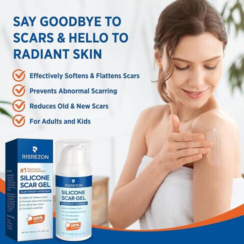 جل إزالة الندبات السيليكون من ريسريزون: كريم متطور لإصلاح الندبات لجسم الوجه - علاج طبي للندبات الجراحية وعلامات التمدد وحرق الجدرة وإصابات شد البطن وندبات حب الشباب 1.06 جم in Kuwait