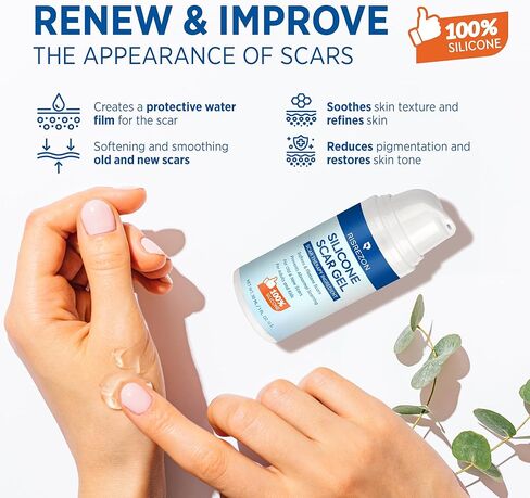 جل إزالة الندبات السيليكون من ريسريزون: كريم متطور لإصلاح الندبات لجسم الوجه - علاج طبي للندبات الجراحية وعلامات التمدد وحرق الجدرة وإصابات شد البطن وندبات حب الشباب 1.06 جم in Kuwait