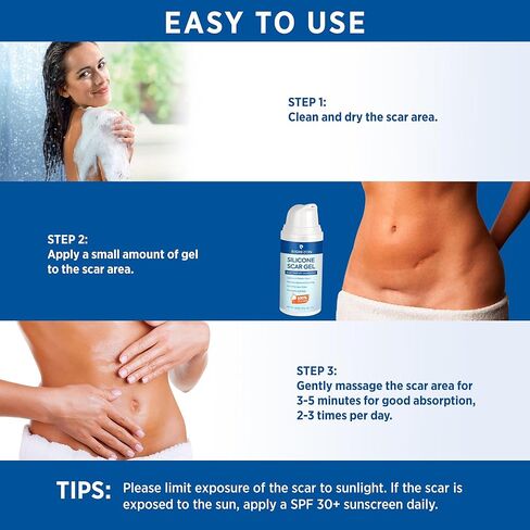 جل إزالة الندبات السيليكون من ريسريزون: كريم متطور لإصلاح الندبات لجسم الوجه - علاج طبي للندبات الجراحية وعلامات التمدد وحرق الجدرة وإصابات شد البطن وندبات حب الشباب 1.06 جم in Kuwait