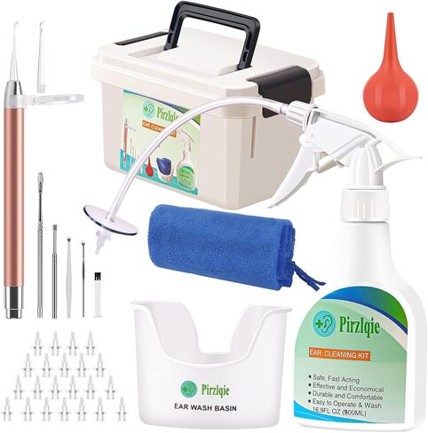 Ear Wax Removal Tool,Safe Ear Wash System,Ear Cleaning Kit for Adults&Kids,Includes Curette Kit,Ear Cleaner,Irrigation Bottle,Wash Basin,Storage Box and 40 Disposable Tips in Kuwait