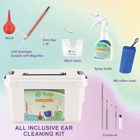 Ear Wax Removal Tool,Safe Ear Wash System,Ear Cleaning Kit for Adults&Kids,Includes Curette Kit,Ear Cleaner,Irrigation Bottle,Wash Basin,Storage Box and 40 Disposable Tips in Kuwait