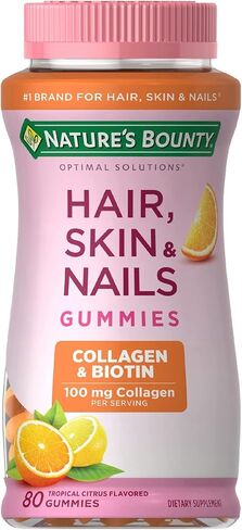Nature's Bounty Hair, Skin & Nails with Biotin and Collagen, Gummies Vitamin Supplement, 2500mcg, 80Ct,. in Saudi Arabia
