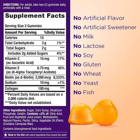 Nature's Bounty Hair, Skin & Nails with Biotin and Collagen, Gummies Vitamin Supplement, 2500mcg, 80Ct,. in Saudi Arabia