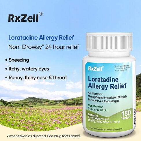 RXZELL Allergy Relief, Loratadine 10mg, 180 Tablets – 24 Hour Non-Drowsy Antihistamine Allergy Medicine in Kuwait