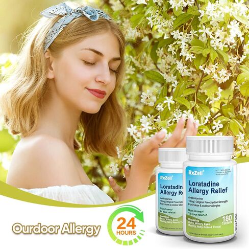 RXZELL Allergy Relief, Loratadine 10mg, 180 Tablets – 24 Hour Non-Drowsy Antihistamine Allergy Medicine in Kuwait