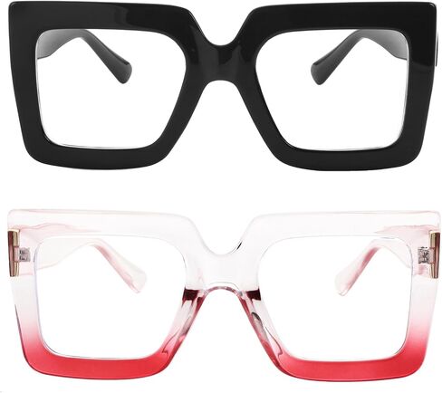 Onrtry Oversized Square Blue Light Glasses for Women Men Thick Frame Big Computer Eyewear Non-Prescription Eyeglasses(Bright Black) in Kuwait