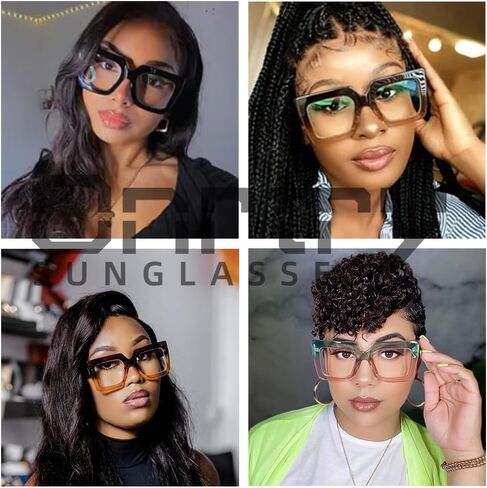 Onrtry Oversized Square Blue Light Glasses for Women Men Thick Frame Big Computer Eyewear Non-Prescription Eyeglasses(Bright Black) in Kuwait