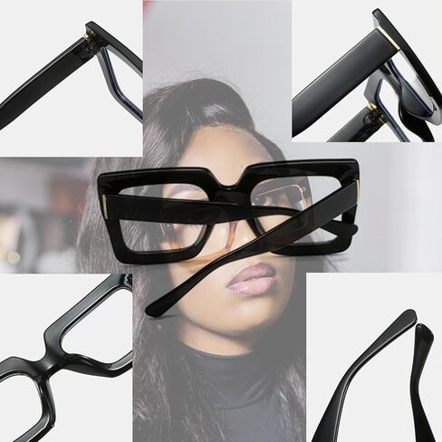 Onrtry Oversized Square Blue Light Glasses for Women Men Thick Frame Big Computer Eyewear Non-Prescription Eyeglasses(Bright Black) in Kuwait