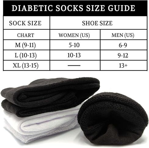 جوارب LIN PERFORMANCE لمرضى السكري والدورة الدموية غير ملزمة للرجال، 4 أزواج (13-15، أبيض) in Kuwait