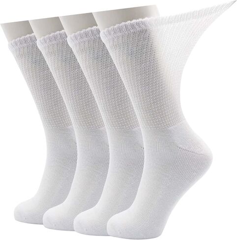 جوارب LIN PERFORMANCE لمرضى السكري والدورة الدموية غير ملزمة للرجال، 4 أزواج (13-15، أبيض) in Kuwait