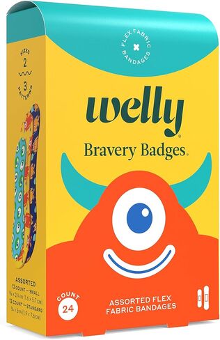 Welly Bandages Refill Pack - Bravery Badges, Adhesive Flexible Fabric, Standard Shapes, Monster Patterns - 24 Count, 4 Pack in Kuwait