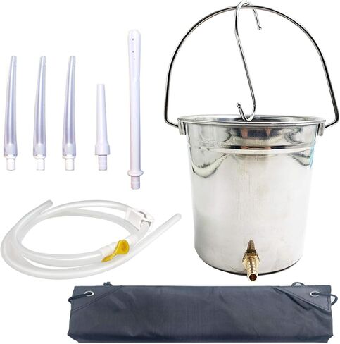 GNEGKLEAN Enema Kit Stainless Steel 1.5 Quart Capacity Bucket – 6.0ft Long Silicone Hose – 5pcs Reusable Tips – Controlled Water Flow – for Colon Detox Cleanse Enemas in Kuwait
