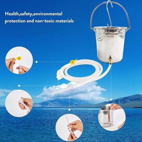 GNEGKLEAN Enema Kit Stainless Steel 1.5 Quart Capacity Bucket – 6.0ft Long Silicone Hose – 5pcs Reusable Tips – Controlled Water Flow – for Colon Detox Cleanse Enemas in Kuwait