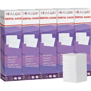 HEALQU 1000 ضمادات شاش 2 × 2 بوصة - وسادات شاش ناعمة غير منسوجة من 4 طبقات لاستخراج الأسنان وإجراءات طب الأسنان - إسفنجات شاش مربعة غير معقمة للإسعافات الأولية والجراحية وتضميد الجروح (5 عبوات من 200)