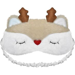 Christmas Eye Mask for Sleeping Funny Cartoon Animal Sleep Mask Cute Reindeer Rudolph Xmas Eye Mask Soft Fluff Blindfold Eye Cover Eyeshade for Kids Girls Boys and Adult Travel, One Size