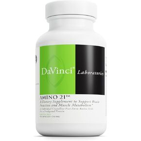 DAVINCI Labs Amino 21 - يدعم وظائف المخ واستقلاب العضلات * - مكمل غذائي من الأحماض الأمينية مع L-Glutamine وL-Lysine HCl وTyrosine وL-Arginine والمزيد - خالي من الغلوتين - 90 كبسولة، 750 مجم in Kuwait