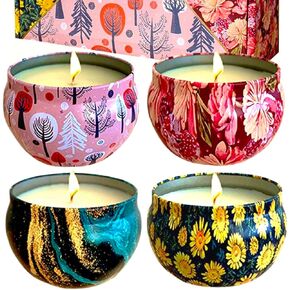 مجموعة شموع معطرة من فور سيزونز من 4 قطع × 6 اونصة | مجموعة هدايا شموع الصويا المعطرة | شموع للعلاج العطري لهدايا عيد الميلاد | شموع استرخاء للنساء | مجموعة هدايا شموع لتخفيف التوتر للنساء in Kuwait