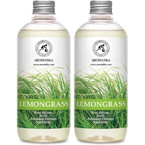 Lemongrass Diffuser Refill 34 Fl Oz (2x17 Fl Oz) - Fresh & Long Lasting Fragrance - Refill with Natural Essential Lemongrass Oil - for Aromatherapy - Spa - Home - Reed Diffuser Oil Refill Lemongrass
