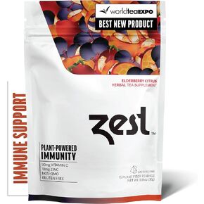 Zest Immune Support Herbal Tea - Natural Plant-Powered Immunity Booster Supplement - Elderberry Citrus 15-Ct Tea Bags - Vitamin C + Zinc - Organic Calendula & Rosehip Wellness Blend in Saudi Arabia