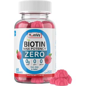 Yum-Vs - علكات البيوتين ذات الفعالية القصوى 10.000 ميكروغرام من فيتامينات البيوتين الخالية من السكر للشعر والبشرة والأظافر - علكة بيوتين B7 لنمو الشعر للنساء والرجال - علكة خالية من السكر بنكهة التوت والشعر والأظافر (60) in Kuwait