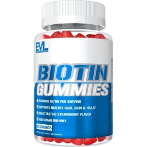 صمغ البيوتين النباتي لنمو الشعر - EVL Biotin 5000mcg فيتامينات صمغية للشعر الجميل والأظافر للبالغين - صمغ البيوتين القائم على البكتين لنمو الشعر من أجل قوة الطول والسمك in Kuwait