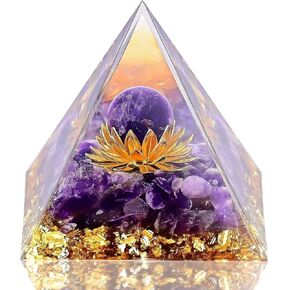 كريستال هرمي أورجون للشفاء، كريستالات هرمية زهرة الحياة، أحجار شفاء الجمشت مع العقيق لتقليل التوتر، العلاج التأمل يجذب الحظ والنجاح in Kuwait