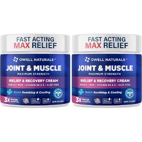 OWELL NATURALS Joint & Muscle Therapy Cream - All-Natural- Maximum Strength Relief & Recovery for Back, Neck, Hands, Feet, Shoulder - Fast-Acting, Non-Greasy, Made in USA in Kuwait