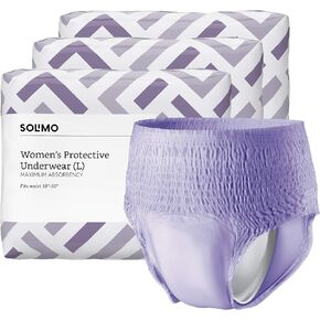 علامة أمازون التجارية - ملابس داخلية للنساء لسلس البول وما بعد الولادة من سوليمو، أقصى قدر من الامتصاص، كبير، 54 قطعة، 3 عبوات من 18 قطعة in Kuwait