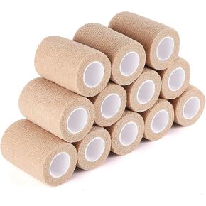 Self Adhesive Bandage Wrap 12 Pack 3" x 5 Yards Self Adherent Cohesive Bandages Wrap Athletic Elastic First Aid Wrap Sport Tape Rolls for Ankle, Knee & Wrist sprains and Vet Wrap(Beige)
