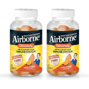 Airborne Zesty Orange Flavored Gummies, 42 Count - 750mg of Vitamin C and Minerals & Herbs Immune Support (Pack of 2)